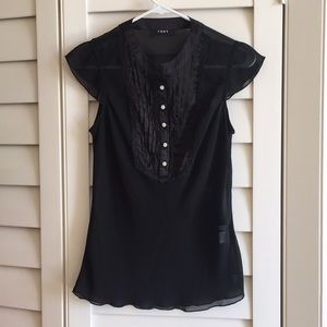 $4 SALE EUC tuxedo top lace trim jewel buttons